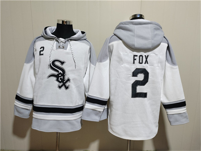 Men's Chicago White Sox #2 Nellie Fox White Ageless Must-Have Lace-Up Pullover Hoodie